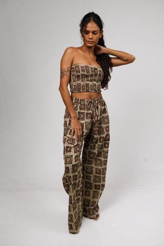 Earthy Mosaic Tile High-Waisted Trousers