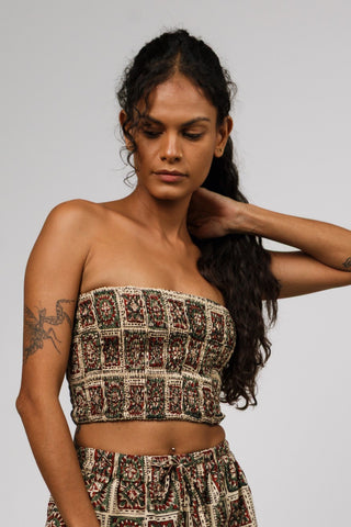 Earthy Mosaic Tile Bandeau Crop Top
