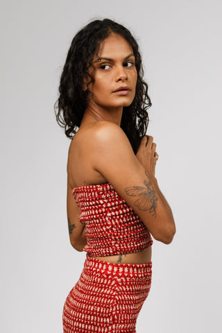 Starry Blossoms Crimson Bandeau Crop Top