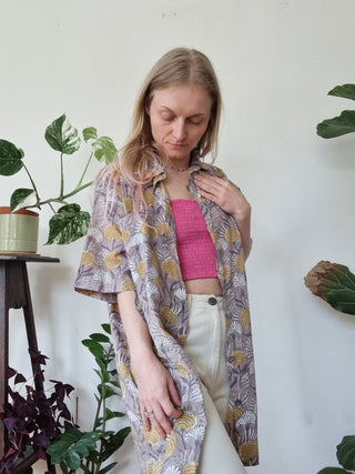 Grey and Yellow Floral Oversized Shirt
