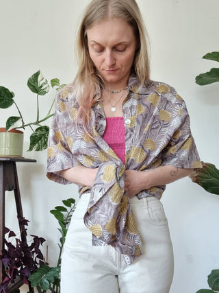 Grey and Yellow Floral Oversized Shirt