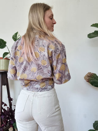 Grey and Yellow Floral Oversized Shirt