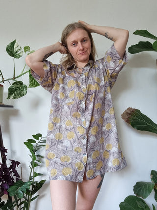 Grey and Yellow Floral Oversized Shirt