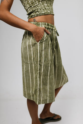Earthy Olive Pinstripe Long Bermuda Shorts