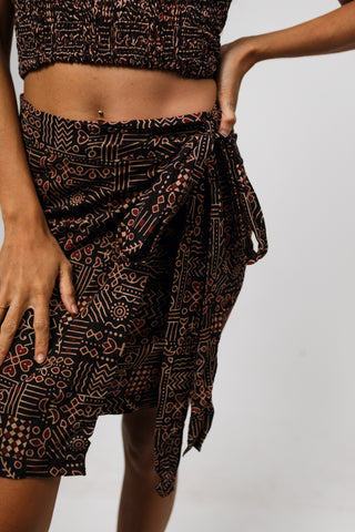 Geometric Black Wrap Skirt