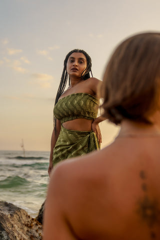 Tropical Green Sunset Zigzag Bandeau Crop Top