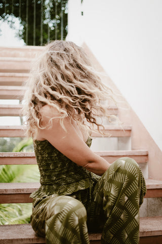 Tropical Green Sunny Zigzag High-Waisted Trousers