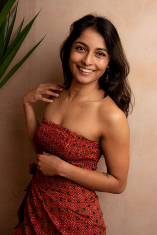 Sun Dot Saffron Red Bandeau Crop Top