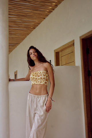 Golden Yellow Batik Suns Bandeau Crop Top
