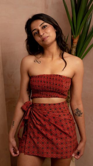 Sun Dot Saffron Red Wrap Skirt