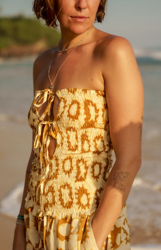Golden Yellow Batik Suns Multiway Ruffle Top