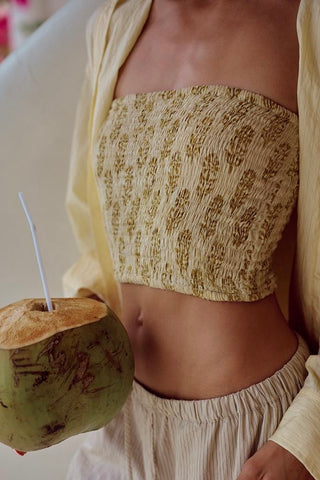 Butter Yellow Daisies Bandeau Crop Top