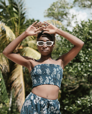 Navy Vintage Floral Bandeau Crop Top