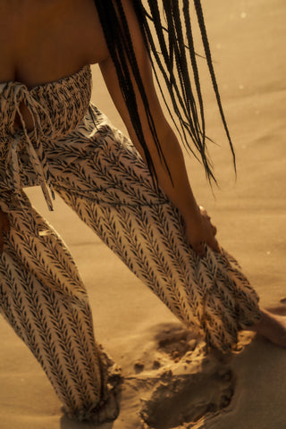 B&W Raw Cotton & Climbing Vine High Waisted Trousers
