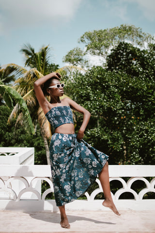 Navy Vintage Floral Bandeau Crop Top