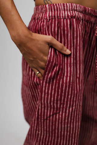 Berry Pinstripe High-Waisted Trousers