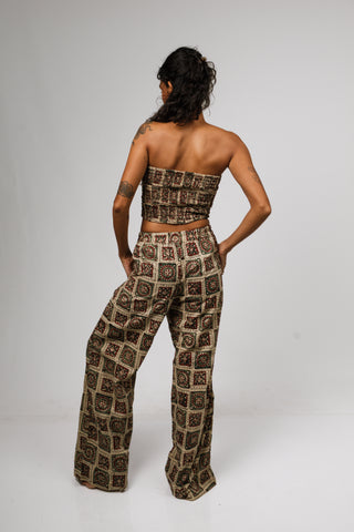 Earthy Mosaic Tile High-Waisted Trousers