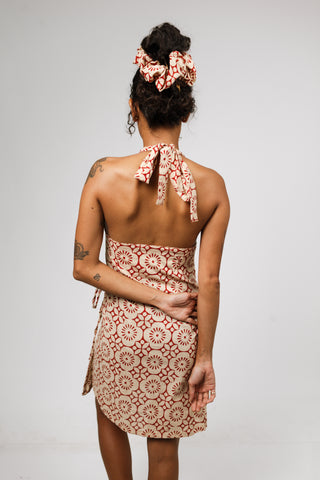 Geometric Bloom Cinnabar Mini Wrap Sun Dress