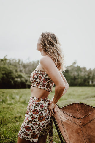 Beige Vintage Floral Wrap Skirt