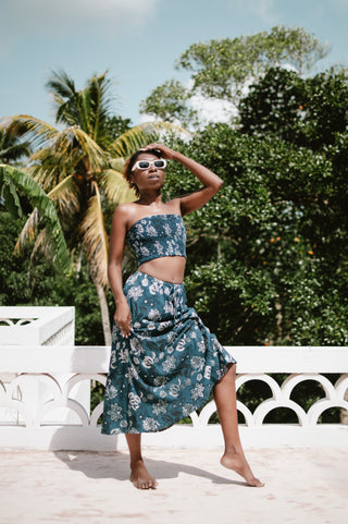 Navy Vintage Floral Bandeau Crop Top