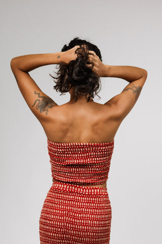Starry Blossoms Crimson Bandeau Crop Top