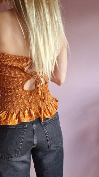 Spiced Pumpkin Orange Multiway Ruffle Top