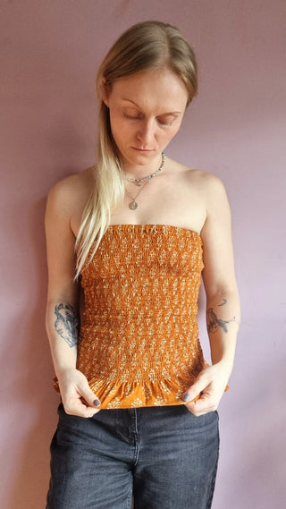 Spiced Pumpkin Orange Multiway Ruffle Top