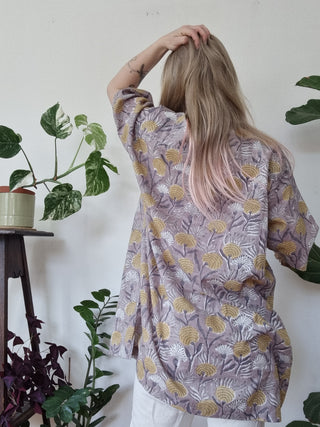 Grey and Yellow Floral Oversized Shirt