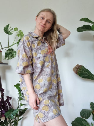 Grey and Yellow Floral Oversized Shirt