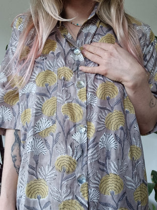 Grey and Yellow Floral Oversized Shirt