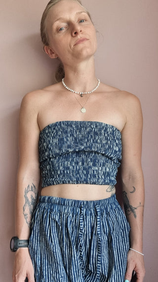 Sailor Blue Pinstripe Bandeau Crop Top