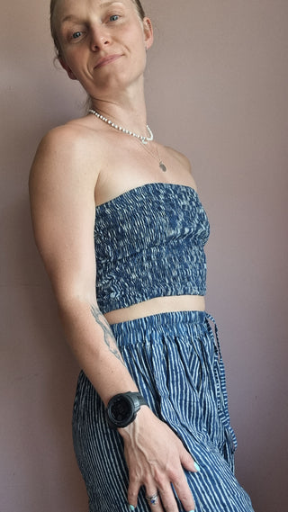 Sailor Blue Pinstripe Bandeau Crop Top