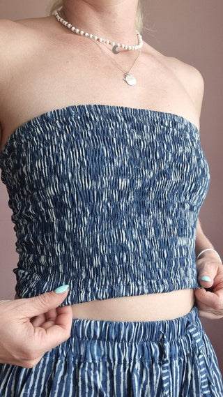 Sailor Blue Pinstripe Bandeau Crop Top