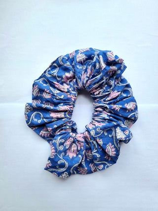 Bright Blue Floral Giant Oversized Scrunchie