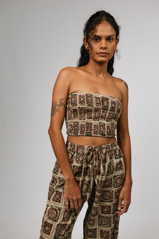 Earthy Mosaic Tile High-Waisted Trousers