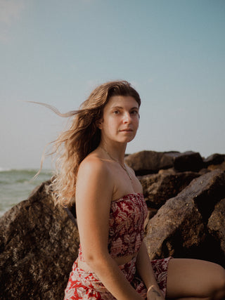 Winterberry Red Vintage Floral Bandeau Crop Top