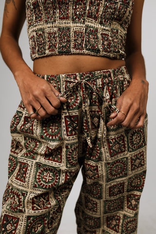 Earthy Mosaic Tile High-Waisted Trousers