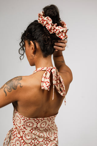 Geometric Bloom Cinnabar Mini Wrap Sun Dress