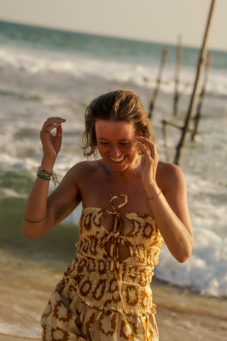 Golden Yellow Batik Suns Multiway Ruffle Top