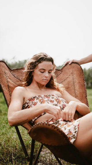 Beige Vintage Floral Bandeau Crop Top