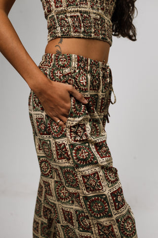 Earthy Mosaic Tile High-Waisted Trousers