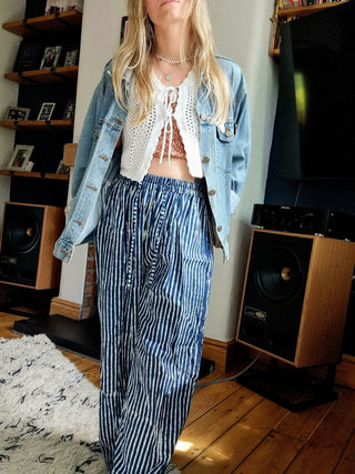 Sailor Blue Stripe Wide-Leg Cotton Trousers