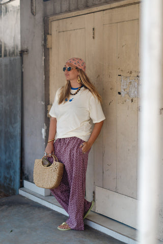 Pink Chevron Wide-Leg Cotton Trousers