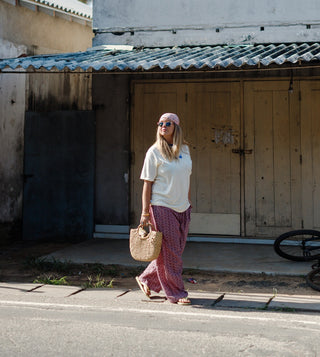Pink Chevron Wide-Leg Cotton Trousers