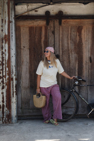 Pink Chevron Wide-Leg Cotton Trousers