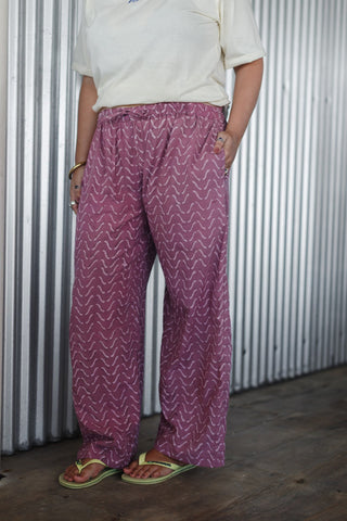 Purple Chevron Wide-Leg Cotton Trousers