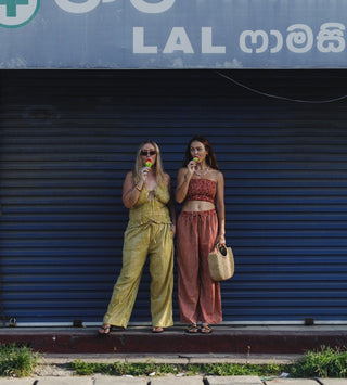 Yellow Stripe Wide-Leg Cotton Trousers