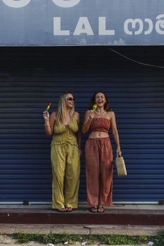 Red Stripe Cotton Wide-Leg Trousers