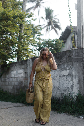 Yellow Stripe Wide-Leg Cotton Trousers