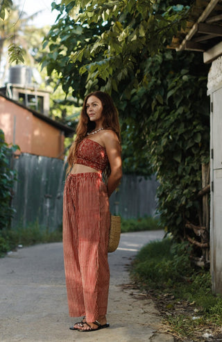 Red Stripe Cotton Wide-Leg Trousers